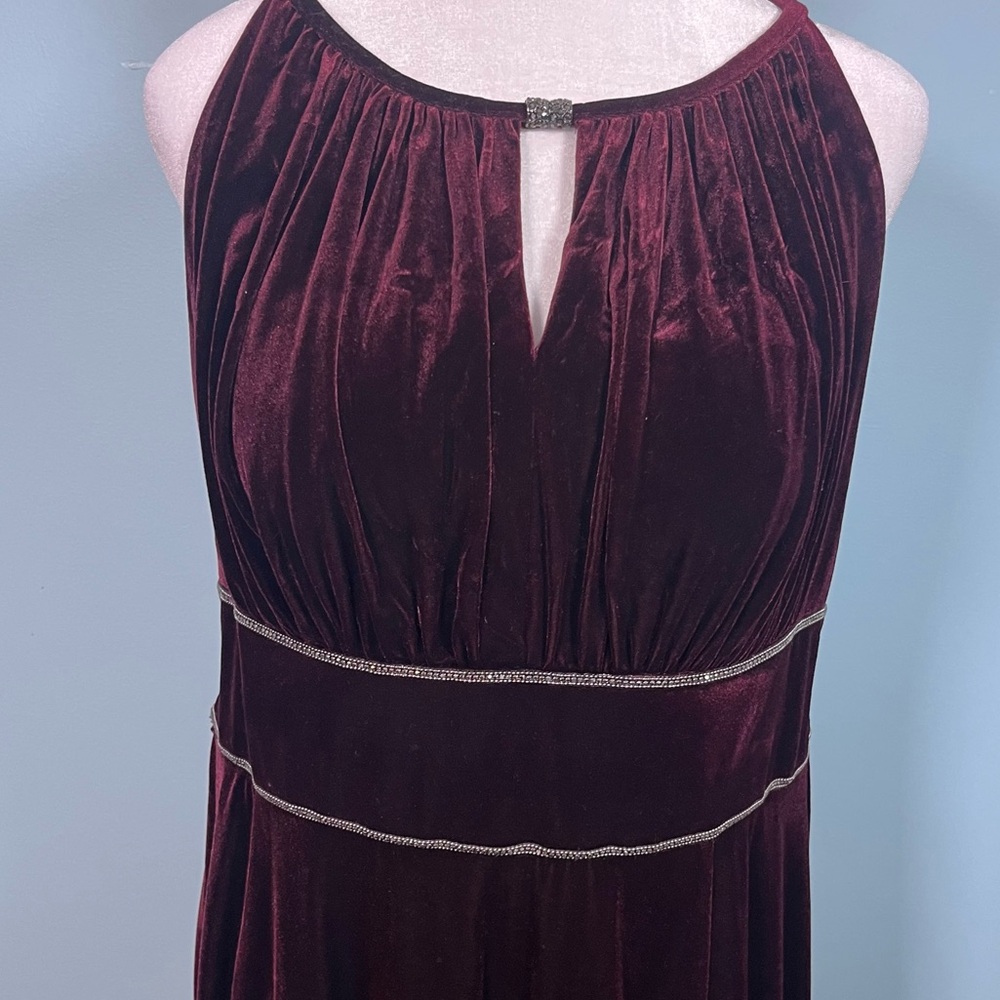 Oleg Cassini Burgundy Velvet Elegant Sheath Maxi Dress Size 14W (Altered) - Picture 4 of 14